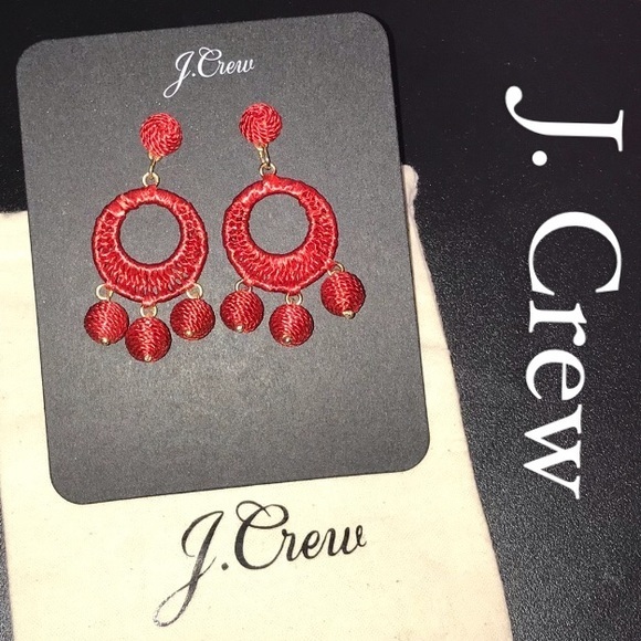 J. Crew Jewelry - J. Crew Red Raffia Wrapped Triple Drop Earrings